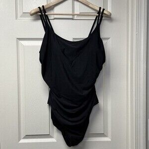 Trimshaper Swimsuit Womens Size 18 Black One Piece Ruched Tummy Control Padded